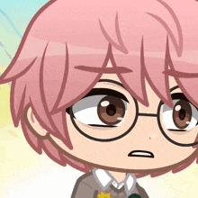 a cartoon character with pink hair wearing glasses