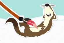 a cartoon otter is being painted with a brush in the snow .