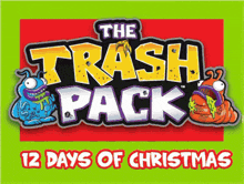 a green and red advertisement for the trash pack