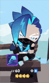 a cartoon character with a lightning bolt on his head is sitting on a bench