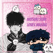 a drawing of a man with the words natsuki seru loves masaki