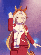 a cartoon drawing of a girl wearing a red and white jacket