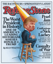 a cartoon of donald trump on the cover of the rolling stone magazine