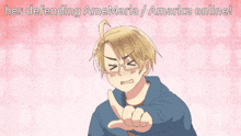a cartoon character says he is defending ame maria / america online