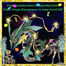 a picture of a mega rayquaza is congratulating someone on their level