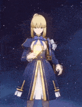 a girl in a blue and gold dress is holding a flower