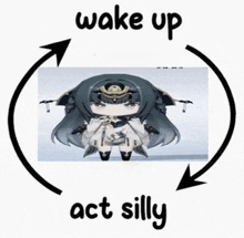 a picture of a girl with the words wake up act silly written on it