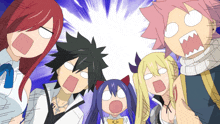 a group of anime characters with their mouths open and their eyes closed