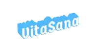 a blue and white logo that says vitasana on it
