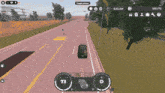 a screenshot of a video game shows a car driving down a highway