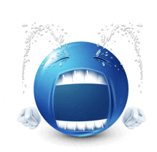 a blue smiley face with tears running down its face