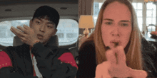 a man and a woman are sitting next to each other on a video call