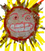 a child 's drawing of a smiling sun with yellow rays around it