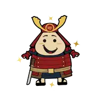 a cartoon drawing of a samurai holding a sword and wearing a red helmet that says yoshino sushi