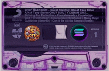 a purple cassette tape with chef raekwon guest starring ghost face killer
