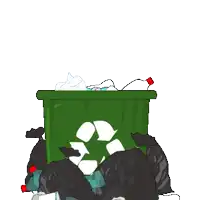 a green trash can with a recycling symbol on the front