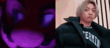 a close up of a person 's face and a close up of a person wearing a jacket .