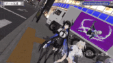 two anime girls standing in front of a truck that says # adventontherun