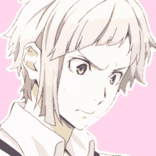 a close up of a person 's face with white hair and yellow eyes