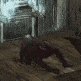 a person in a red dress is walking in a room