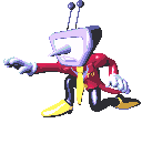 a cartoon character with a television head and a tie is pointing .