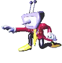 a cartoon character with a television head and a tie is pointing .