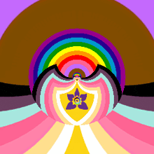 a colorful rainbow with a flower in the middle