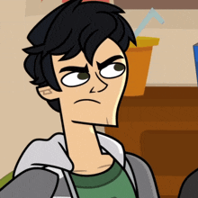 a cartoon character with a straw in his mouth looks angry