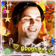 a picture of a man with his eyes closed and the words goodnight