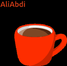 a red cup of coffee with the name aliabdi on the top