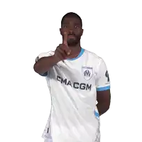 a man wearing a white maccgm shirt points his finger
