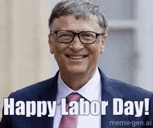 bill gates is wearing glasses and a suit and tie .