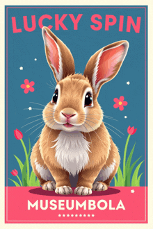 an illustration of a rabbit with the words lucky spin museumbola