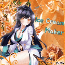 a picture of a girl with the words ice cream maker on the bottom