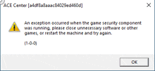 a computer screen displays a message that says " an exception occurred when the game security component was running "