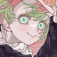 a drawing of a girl with green eyes