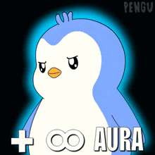 a penguin with the words + ∞ aura written on it