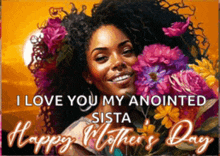a greeting card for mother 's day with a woman holding flowers