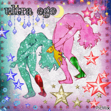 a drawing of two people with the words ultra ego written on it