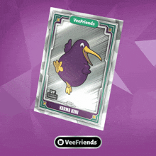 a card with a purple bird on it that says karma kiwi on it