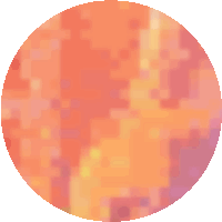 a pixel art of a red circle with a white border