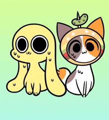 a cartoon drawing of a dog and a cat with a taco on their head