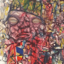 a colorful painting of a man 's face with a crown on his head