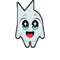 a cartoon drawing of a ghost with big eyes and a red tongue sticking out