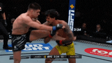 two men are fighting in a boxing ring with a tcl wireless banner in the background