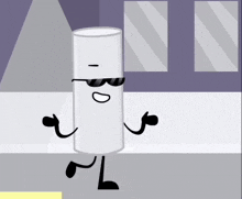 a cartoon drawing of a white cylinder with arms and legs