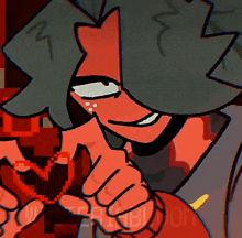 a cartoon character is holding a heart in his hand