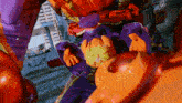 a close up of a toy that looks like a purple and orange monster