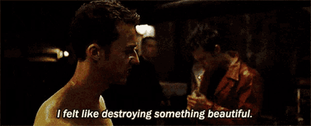 "I felt like destroying something beautiful," said The Narrator in Fight Club