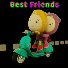 a couple of cartoon characters riding a scooter with the words " best friends " above them